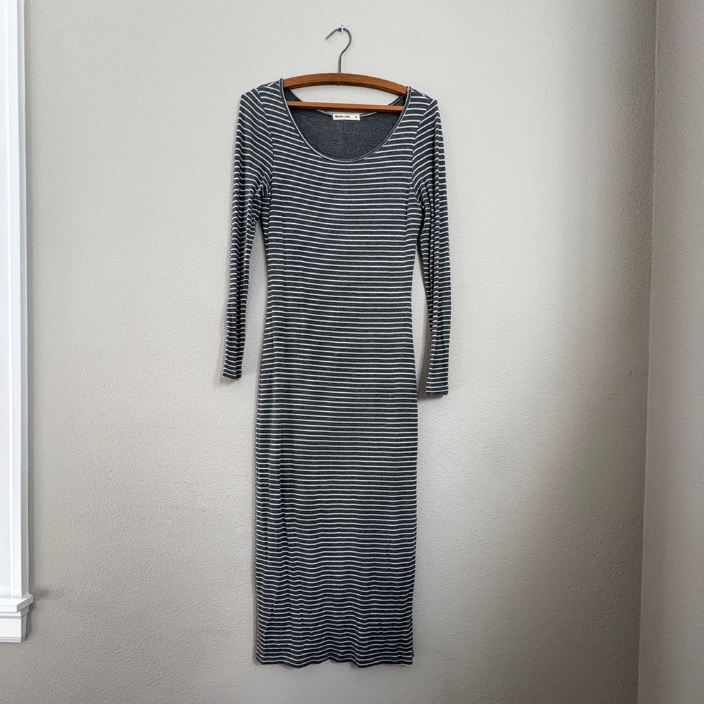 Marine Layer Grey and White Striped Long Sleeve Dress